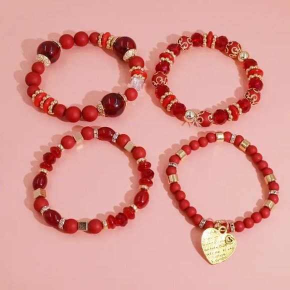 New 4pc Red Stone Boho Bracelet Set - Picture 3 of 17
